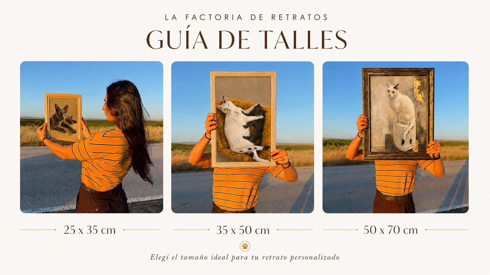 Guía de tamaños: Pequeño (25x35cm), Mediano (35x50cm), Grande (50x70cm)